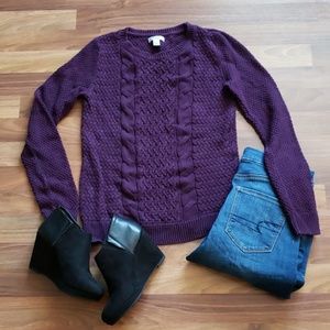 Cable Knit Purple Cotton Sweater
